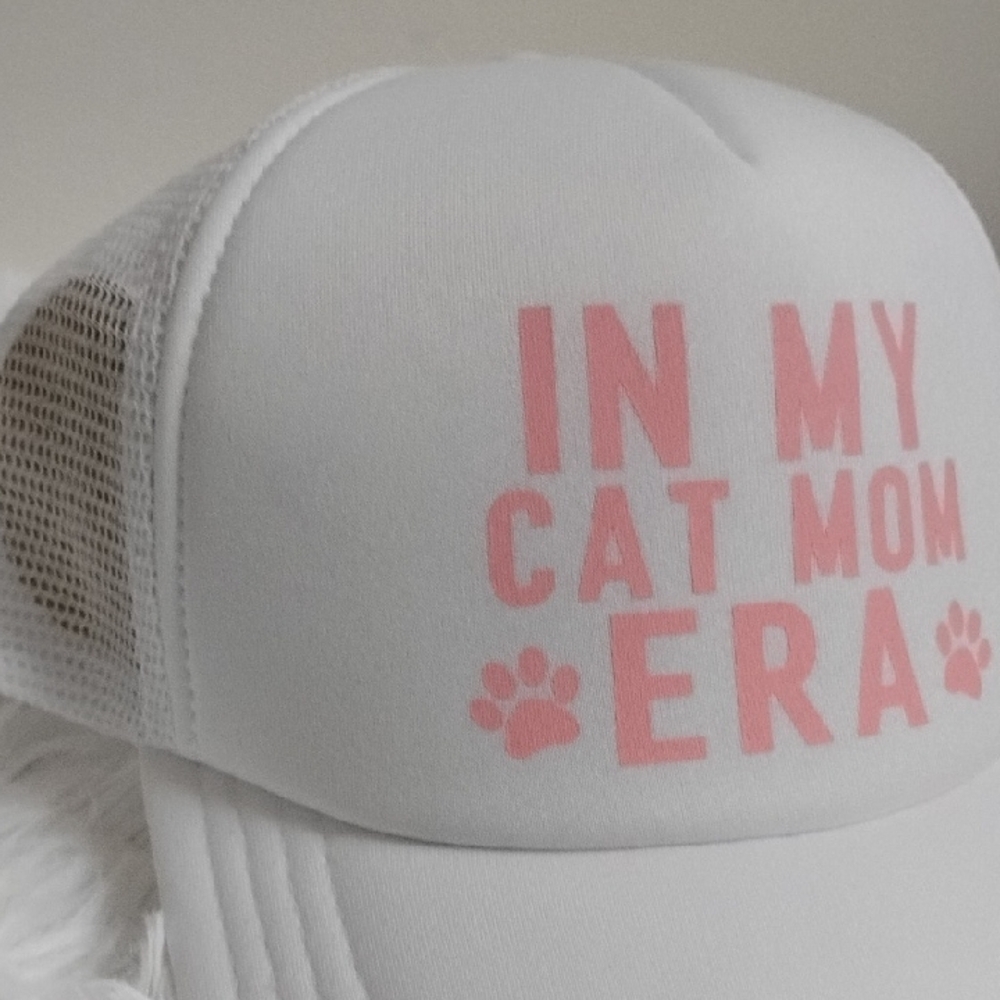 "IN MY CAT MOM ERA" Pink White‎ Animal Print Cat Lover's Statement Trucker Hat - Picture 11 of 12